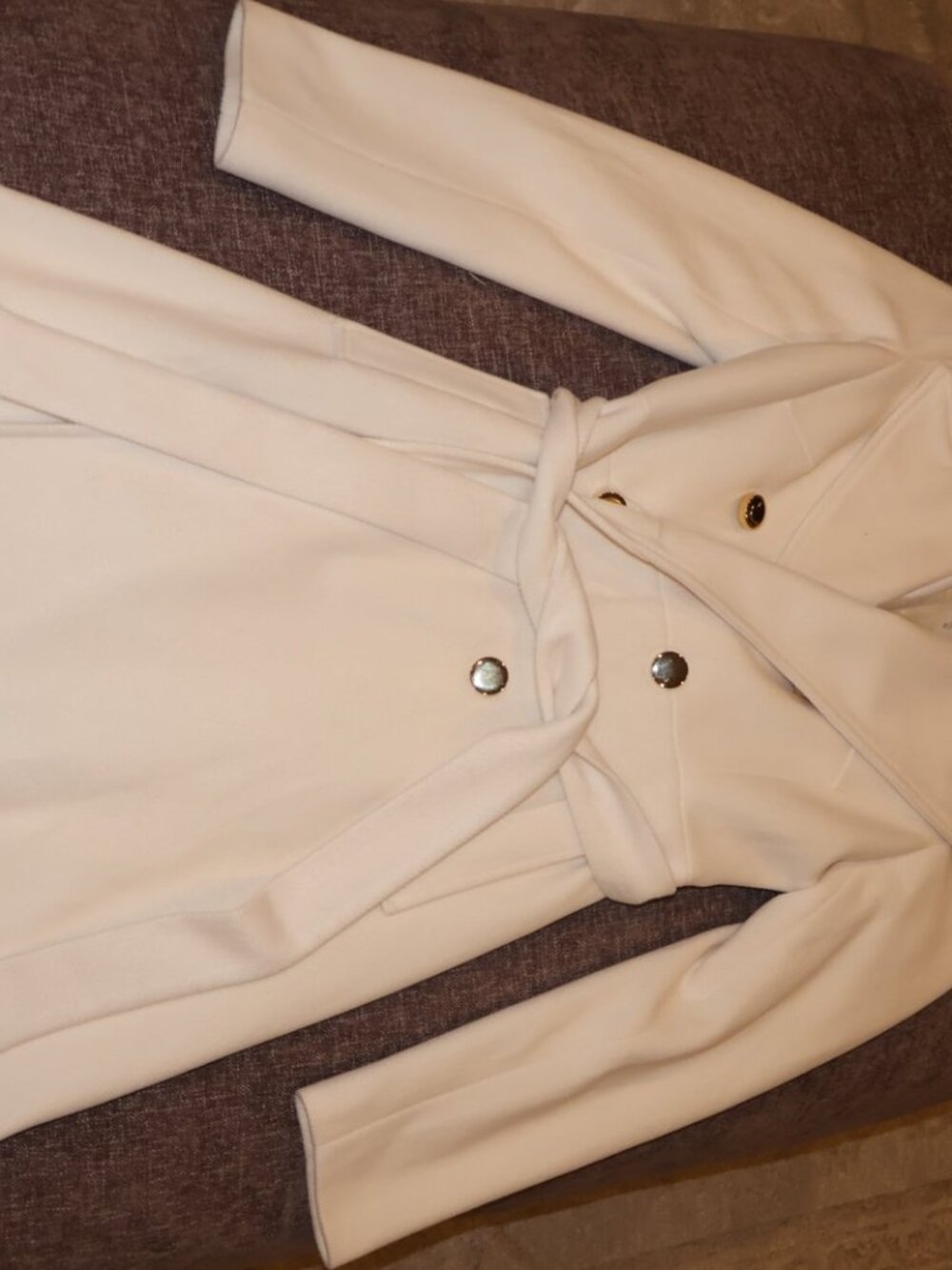 NWT Italian Cream Double Breasted Belted Wool Blend Coat IT 44 / US 8